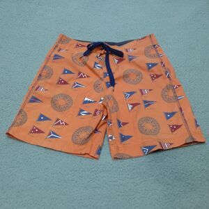Reyn Spooner Board Shorts Mens 34 Swim Trunks Drawstring Yachtsman Orange
